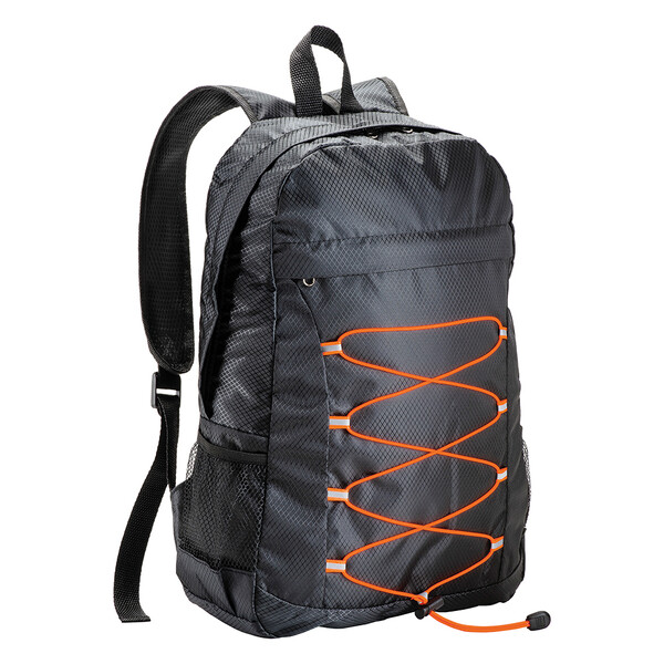 210D Ripstop Polyester Retractable Backpack With 4 Pockets Whome Two Mesh Side Pockets - Black