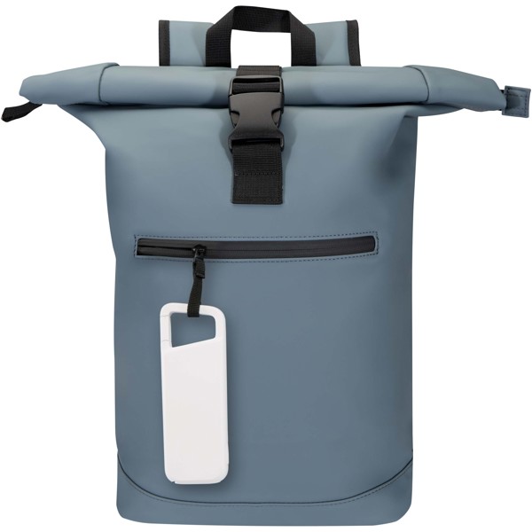 Alkes 12 W 5.000 mAh wasserfeste Powerbank aus recyceltem Kunststoff mit Karabinerhaken - weiss