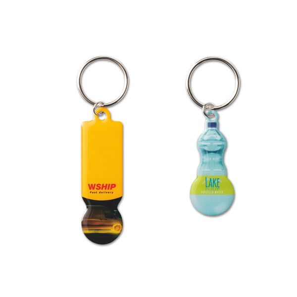 Aluminium token keyring - €1 coin / Tissue paper wrapping