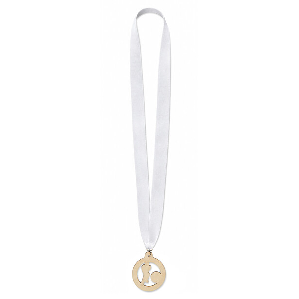 Custom shape wooden medal. V stitched. - 35mm width