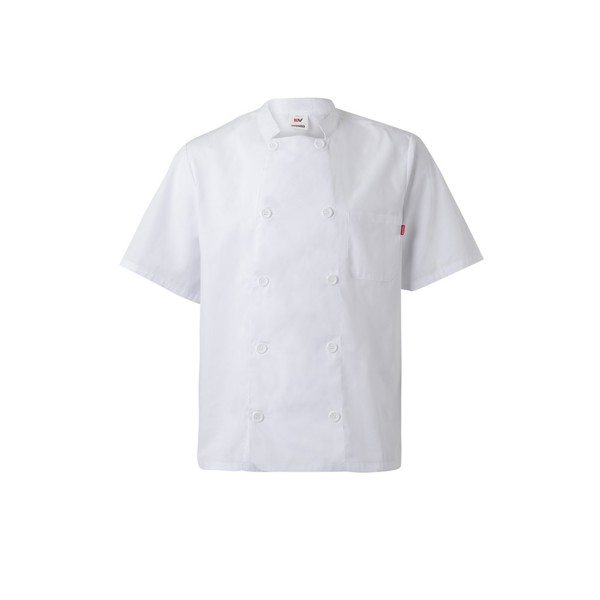 VL DURGA. Veste de cuisine à manches courtes en popeline (110g/m²), en coton (35%) et polyester (65%) - Blanc / S