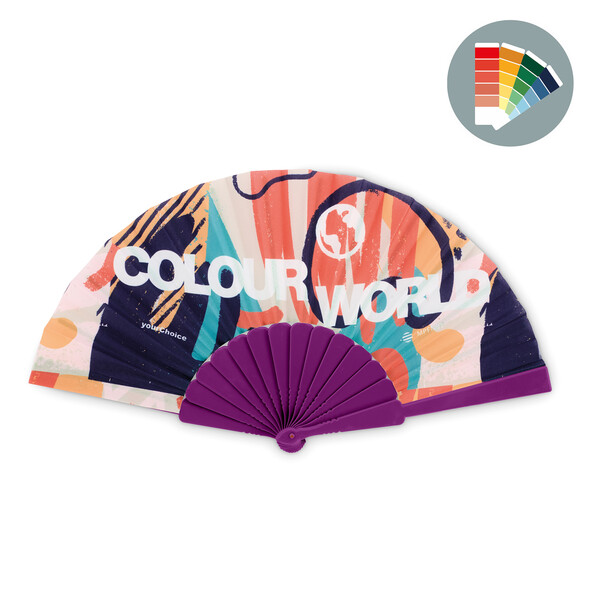 Full colour plastic hand fan - Own PMS