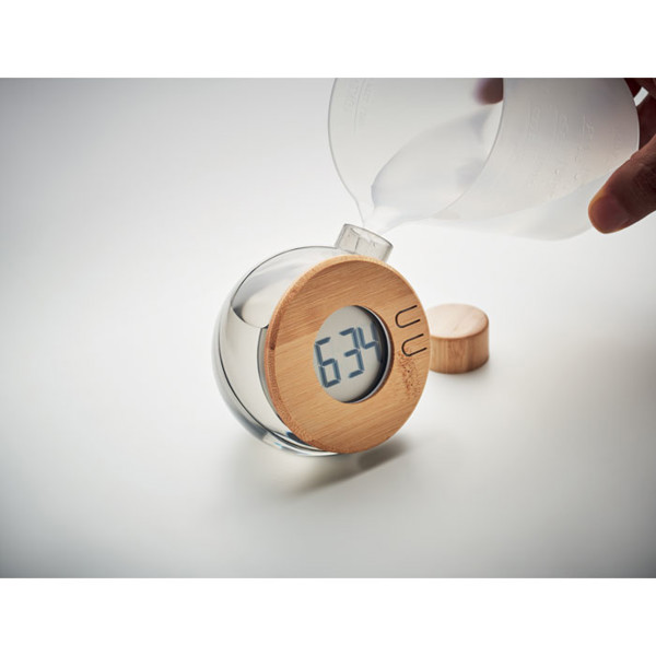 Droppy Lux LCD table clock, water powered, bamboo