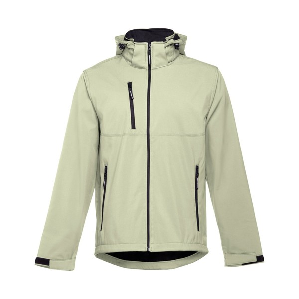 THC ZAGREB. Men's softshell jacket with detachable hood and rounded back hem - Pastel Green / XL