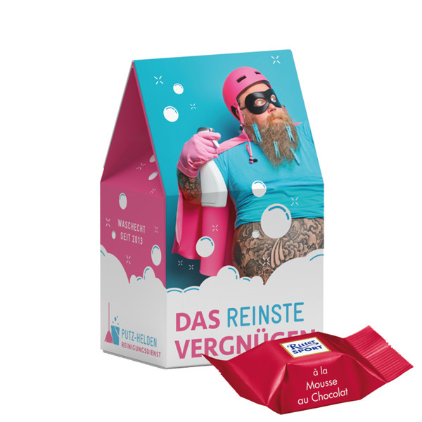 Stand- Up box, Ritter SPORT chocolate cubes chocolate crisp | 2 Ritter SPORT chocolate cubes chocolate crisp (only unmixed), 16 g