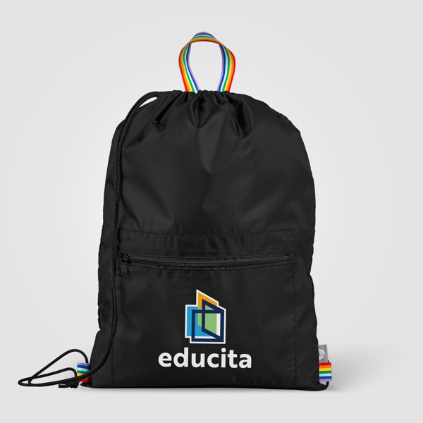 Spectrum Recycled Polyester Drawstring Bag - 8 L - Black / Silkscreen