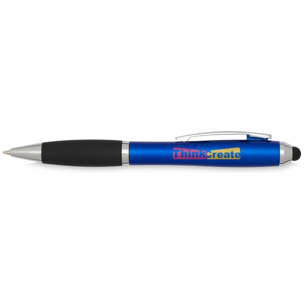Stylo bille à stylet en plastique recyclé RCS avec corps coloré et grip noir (encre noire) Nash - Bleu royal