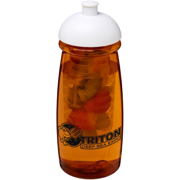 Bidon H2O Pulse® o pojemności 600 ml z wypukłym wieczkiem z możliwościąprzyrządzania wody smakowej - Pomaranczowy Przezroczysty / Biały
