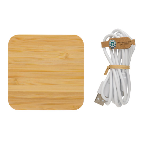 Bambusov brezžični polnilnik Xd Collection 10W, USB priključki