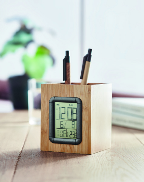 Držalo za peresa iz bambusa Manila, LCD ura, termometer