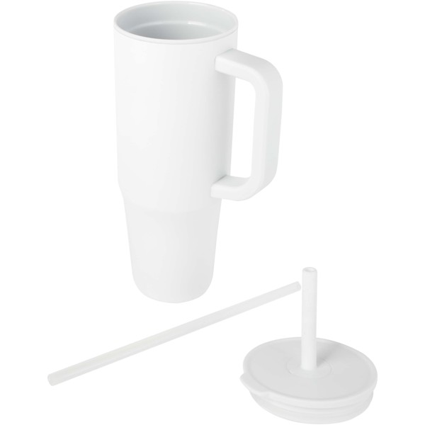 Gobelet isotherme Brady 900 ml certifié RCS avec paille en silicone - Blanc