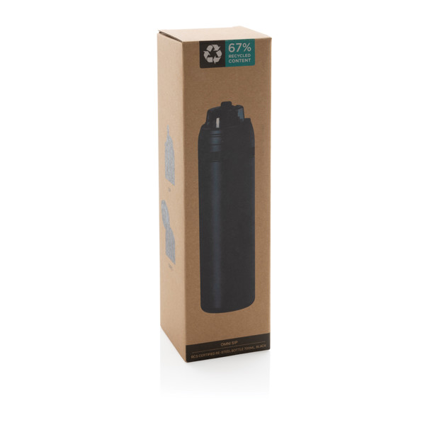 Plastenka Omni Sip 720 ml, reciklirano jeklo, na zaklepanje - Črna