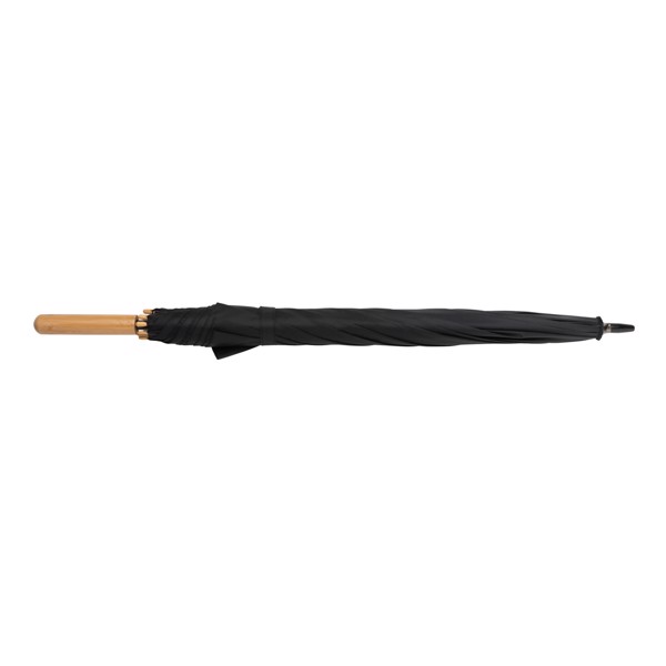 Impact Aware™ RPET dežnik, bambus, avto. odpiranje, 117 cm -Črna