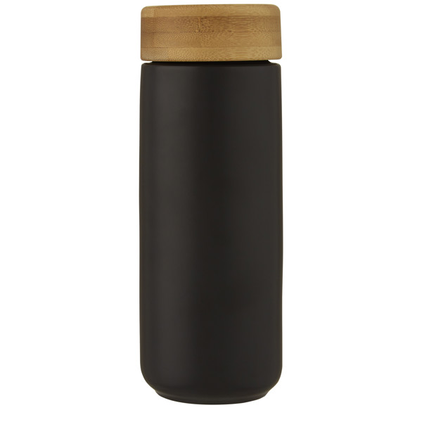 Copo térmico de cerâmica de 300 ml com tampa de bambu "Lumi" - Preto liso