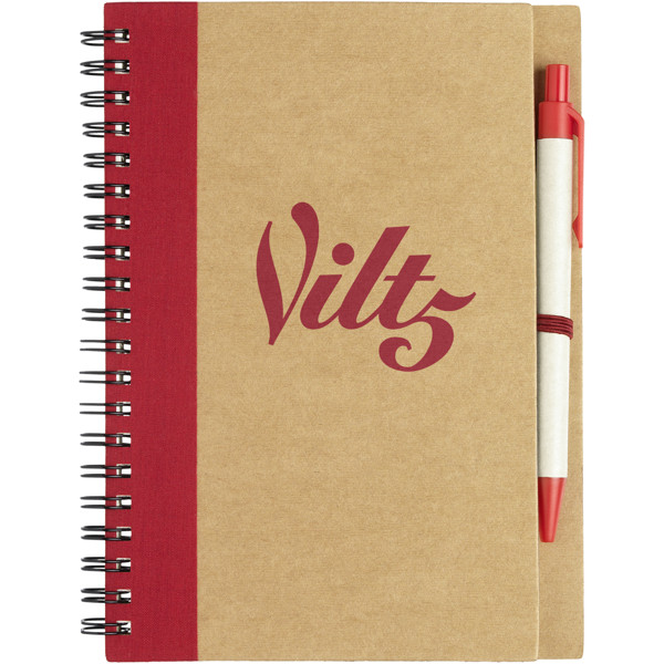 Priestly recycled notebook with pen - Natural / Red