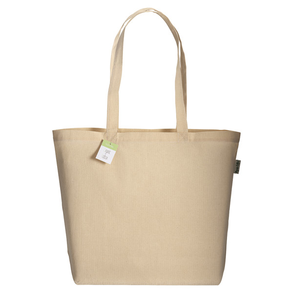 Organic Cotton Shopping Bag, Long Handles And Buttom Gusset