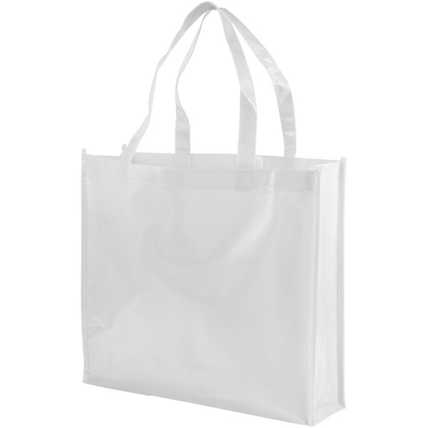 Shiny laminated non-woven shopping tote bag - White