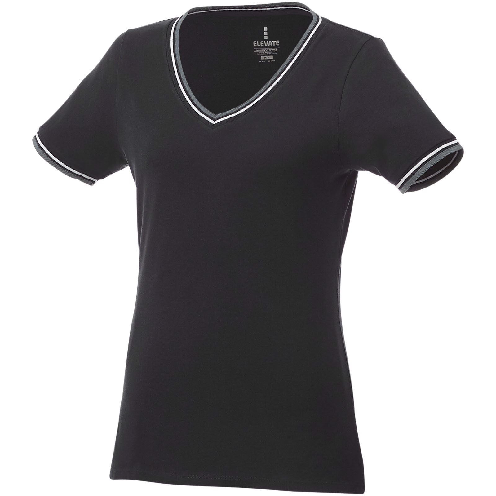 Camiseta de pico punto piqué para mujer "Elbert" - Negro Intenso / Mezcla De Grises / Blanco / L