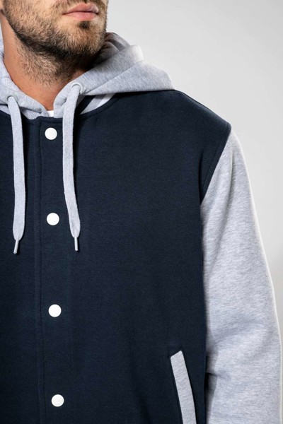 Unisex Teddy Jacket With Hood - Navy / Oxford Grey / White / XS