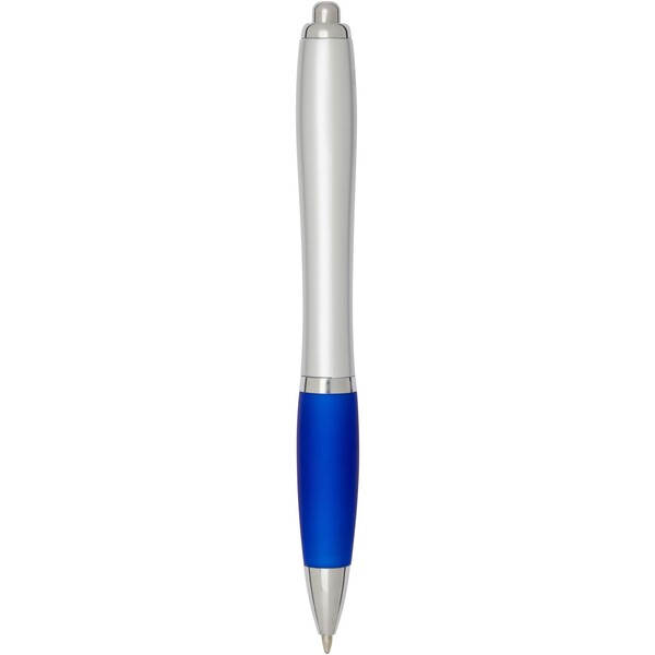 Stylo bille RCS en plastique recyclé avec corps argenté et grip coloré (encre noire) Nash - Bleu royal