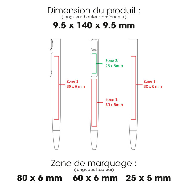 AIIE - BND191 - Stylo à bille en aluminium recyclé et ABS recyclé