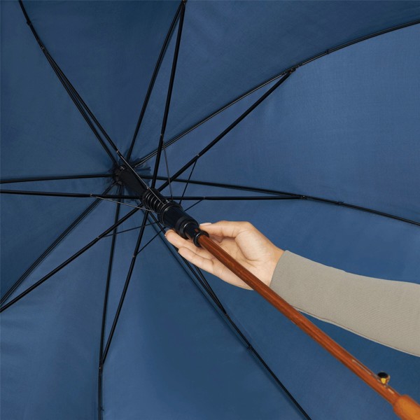 Automatic Wooden Stick Umbrella Waltz - Beige / Navy Blue