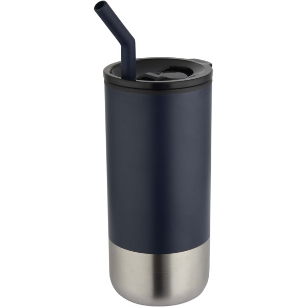 Gobelet isotherme Grayson 480 ml certifié RCS avec paille en silicone - Marine