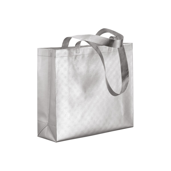 Laminated Non Woven Thermowelded Shopping Bag, Long Handles And Gusset - Silver