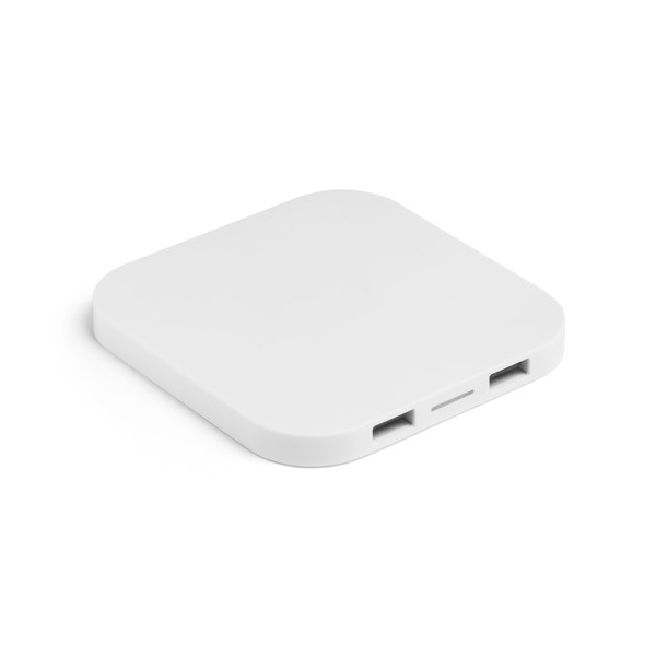 CAROLINE. Chargeur sans fil 15W superfast avec HUB 2 ports USB-A en ABS recyclé (100 % rABS) - Blanc