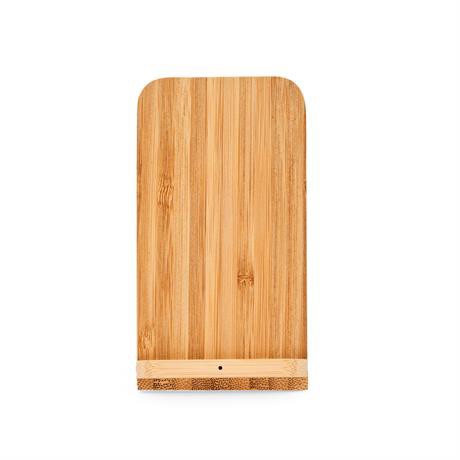 Cargador inalámbrico personalizado de bambú 5W con soporte para smartphone