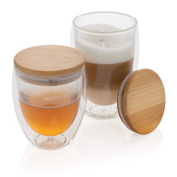 XD - Double wall borosilicate glass with bamboo lid 250ml 2pc set