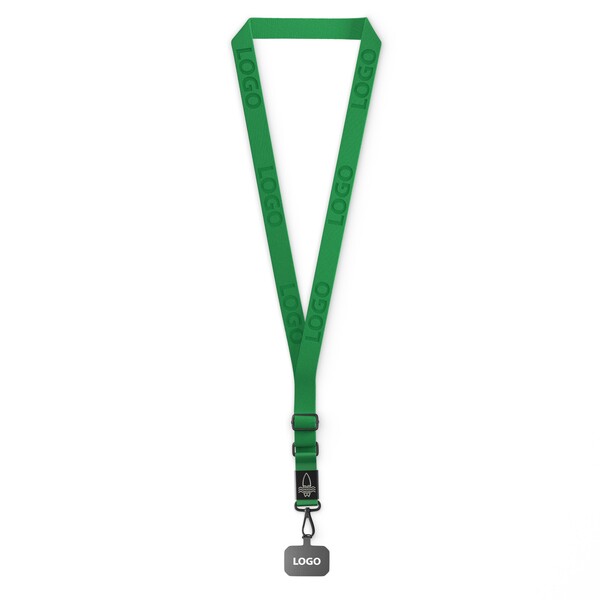 Woven adjustable crossbody phone holder with logo engraved metal plate - Classic Green