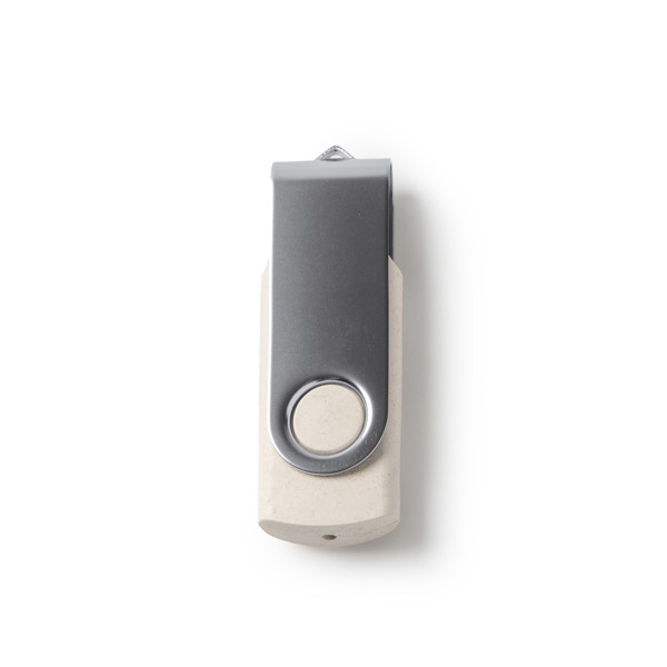 Custom wheat fiber USB flash drive 16 GB with metal rotating clip