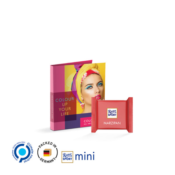 Promotion card midi, Ritter SPORT mini marzipan | 1 Ritter SPORT mini marzipan, 16,5 g