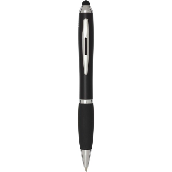 Penna a sfera con pennino in plastica riciclata RCS con fusto colorato e impugnatura di colore nero (inchiostro nero) Nash - Nero