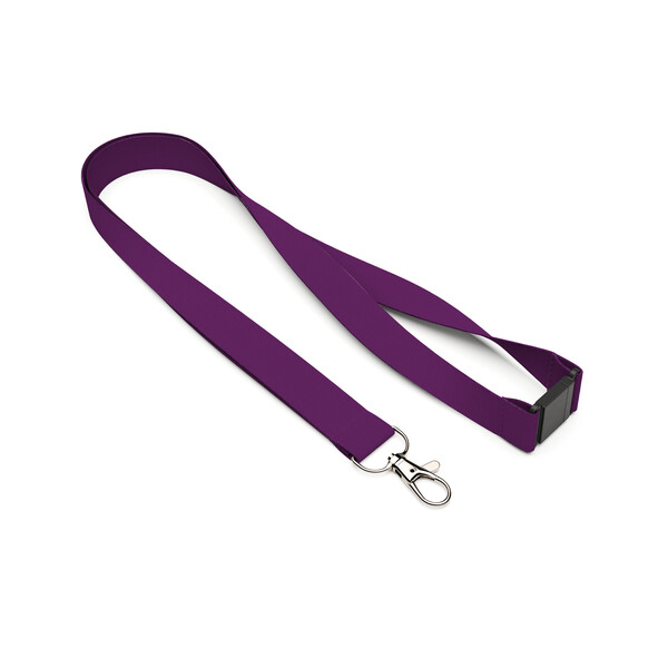 Polyester screen printed lanyard - Deep Purple / 15mm width / Metal carabiner / Safety breakaway