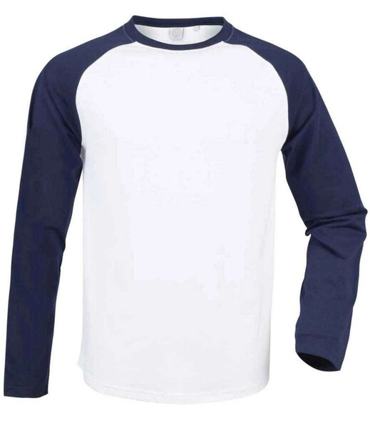 Men's Long Sleeved Baseball T - White / Oxford Navy / XS