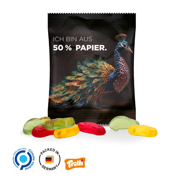 Minitüte 10G, Fruchtgummi Standardformen, Weiß / Trolli Fruchtgummi Flugzeuge, 10 G / Folie Mit 50% Papieranteil, Weiß