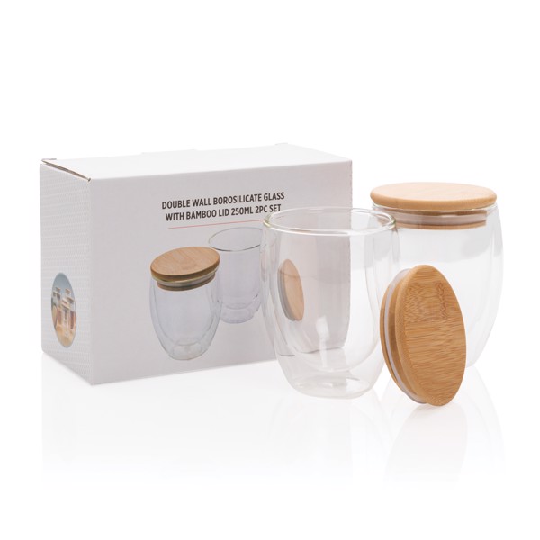 XD - Double wall borosilicate glass with bamboo lid 250ml 2pc set