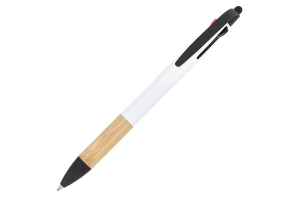 Stylo 3 couleurs avec grip en bambou - Blanc