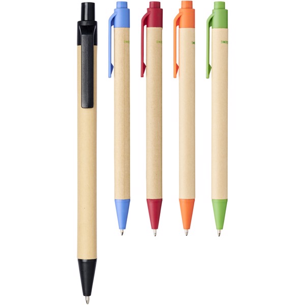 Stylo bille en carton recyclé et plastique de maïs Berk (encre noire) - Bleu