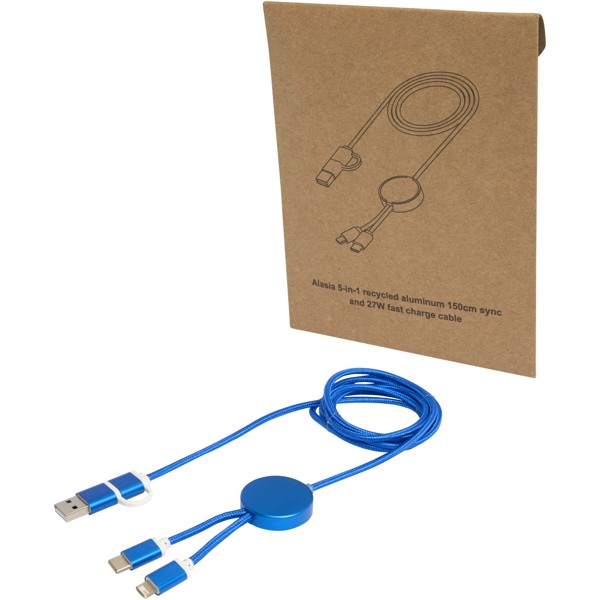 Câble 5 en 1 Alasia en aluminium et plastique recyclés de 150 cm pour la synchronisation des données et la charge rapide de 2 - Bleu royal