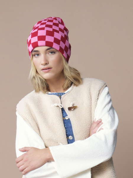 Checkerboard Beanie - Classic Red / True Pink