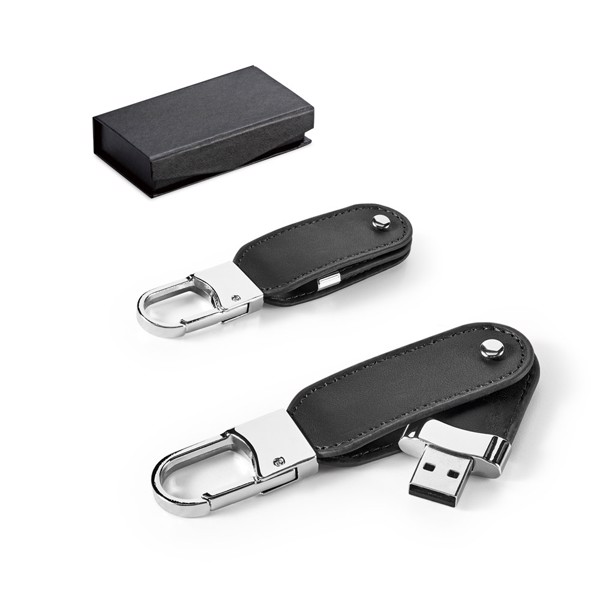 BRAGG 8GB. USB paměť s 8GB v PU a s karabinkou - Černá