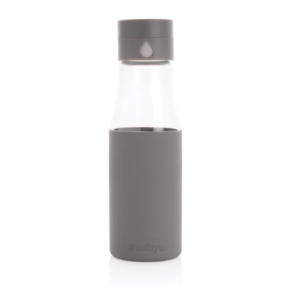 Ukiyo glass hydration tracking bottle with sleeve - Grey