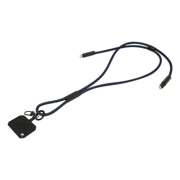 Tour de cou pour téléphone portable en RPET 60 W HolCharge - Bleu Foncé