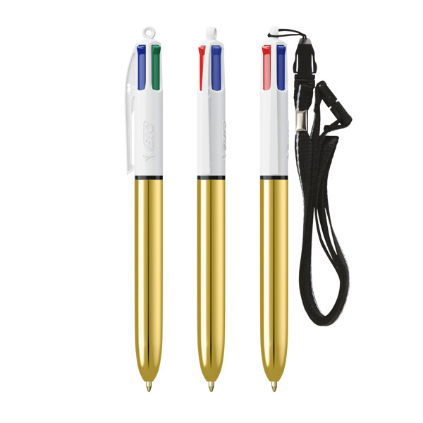 BIC® 4 Couleurs® Shine with lanyard ballpen - Blanc/Or