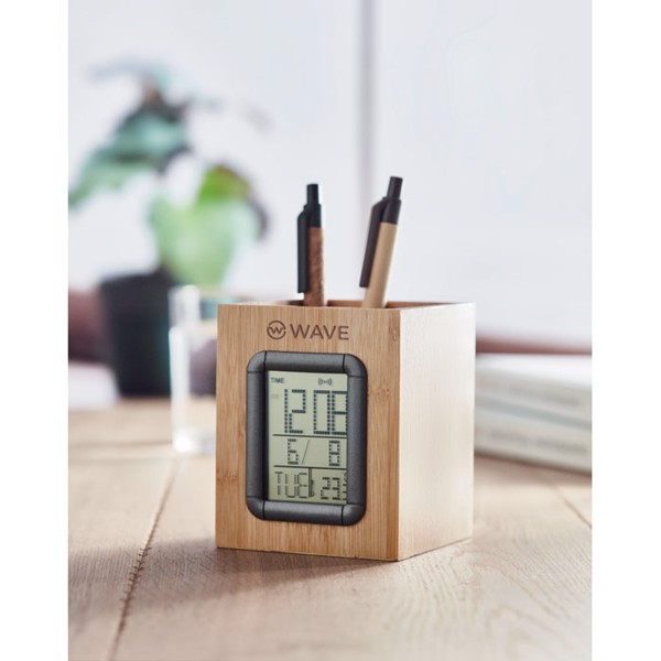 MB - Bamboo pen holder and LCD clock Manila