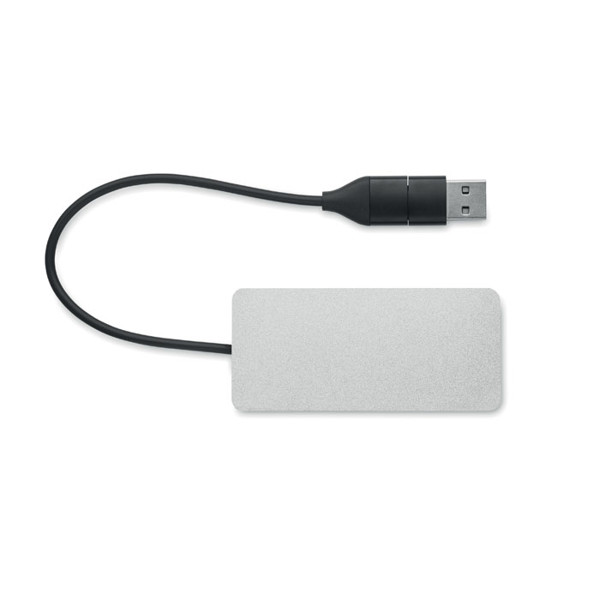 Hub-C USB zvezdišče 3 vrata, recikliran aluminij, 20 cm kabel - Silver