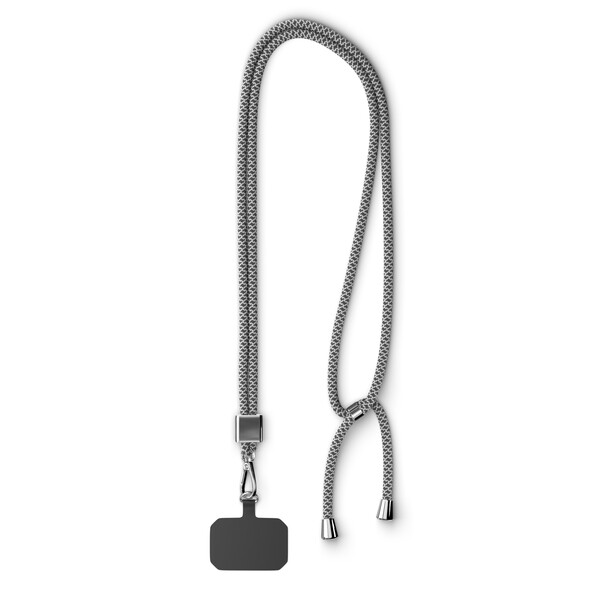 Moderno cordão cruzado para telemóvel em poliéster - Branco / Preto / Acessórios prateados